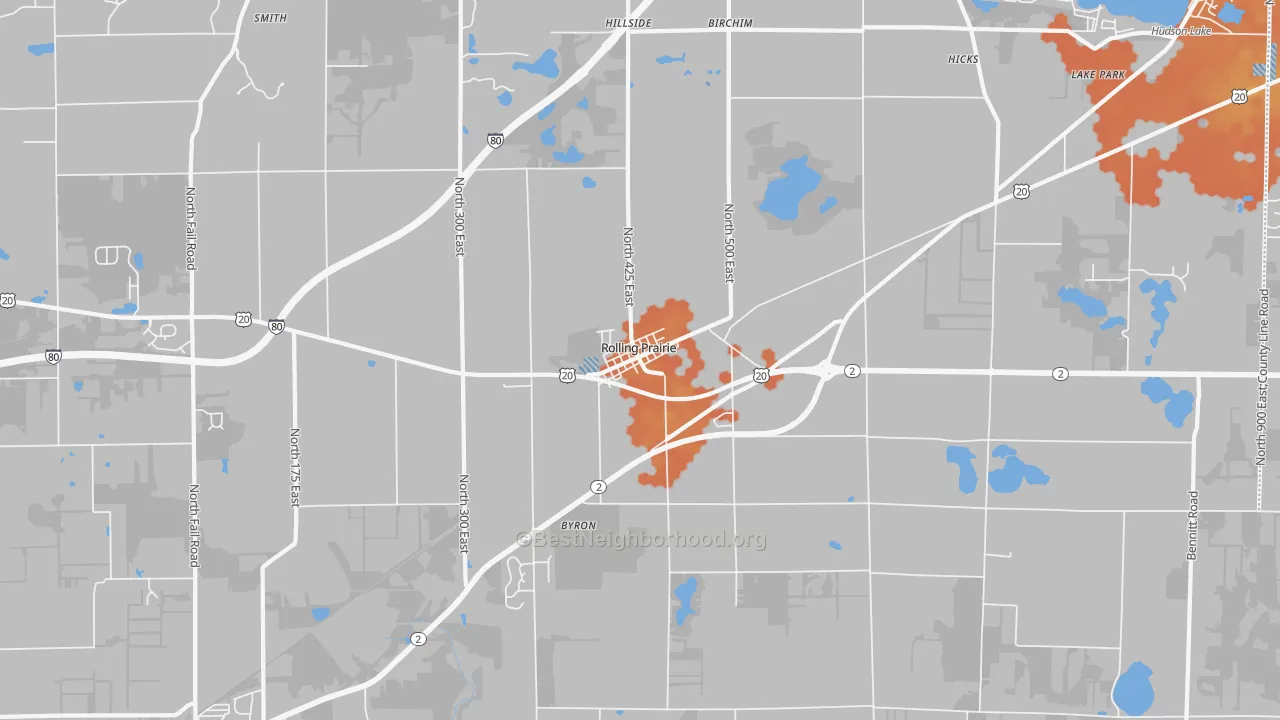 Bike Grade map of Rolling Prairie, IN