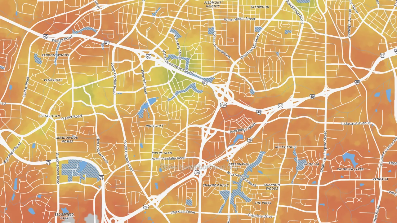 Bike Grade map of Rolling Roads, Greensboro, NC
