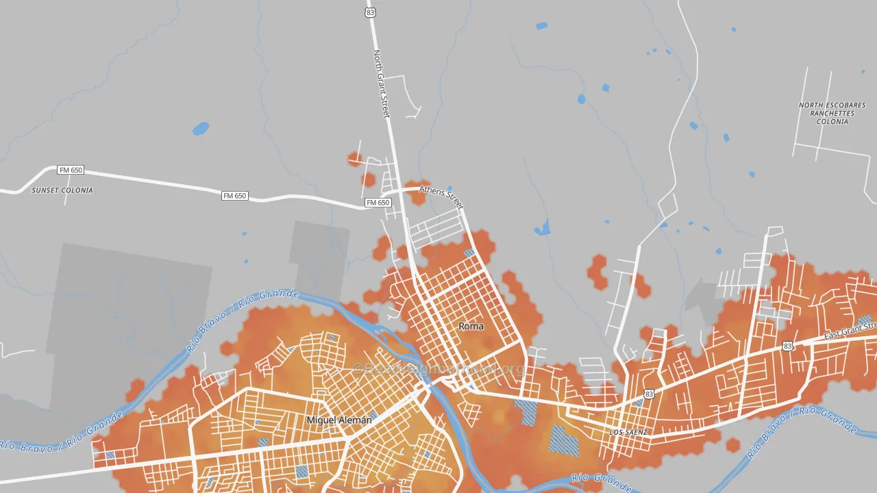 Bike Grade map of Roma Creek, TX