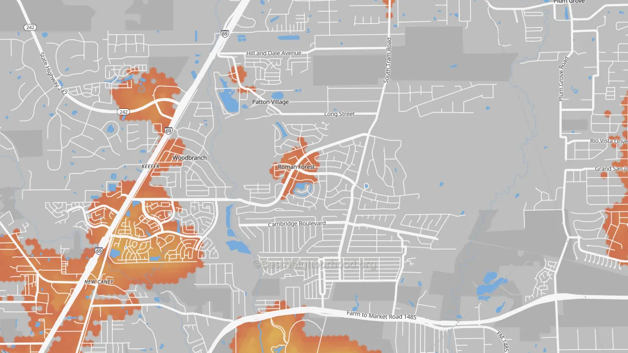 Bike Grade map of Roman Forest, TX