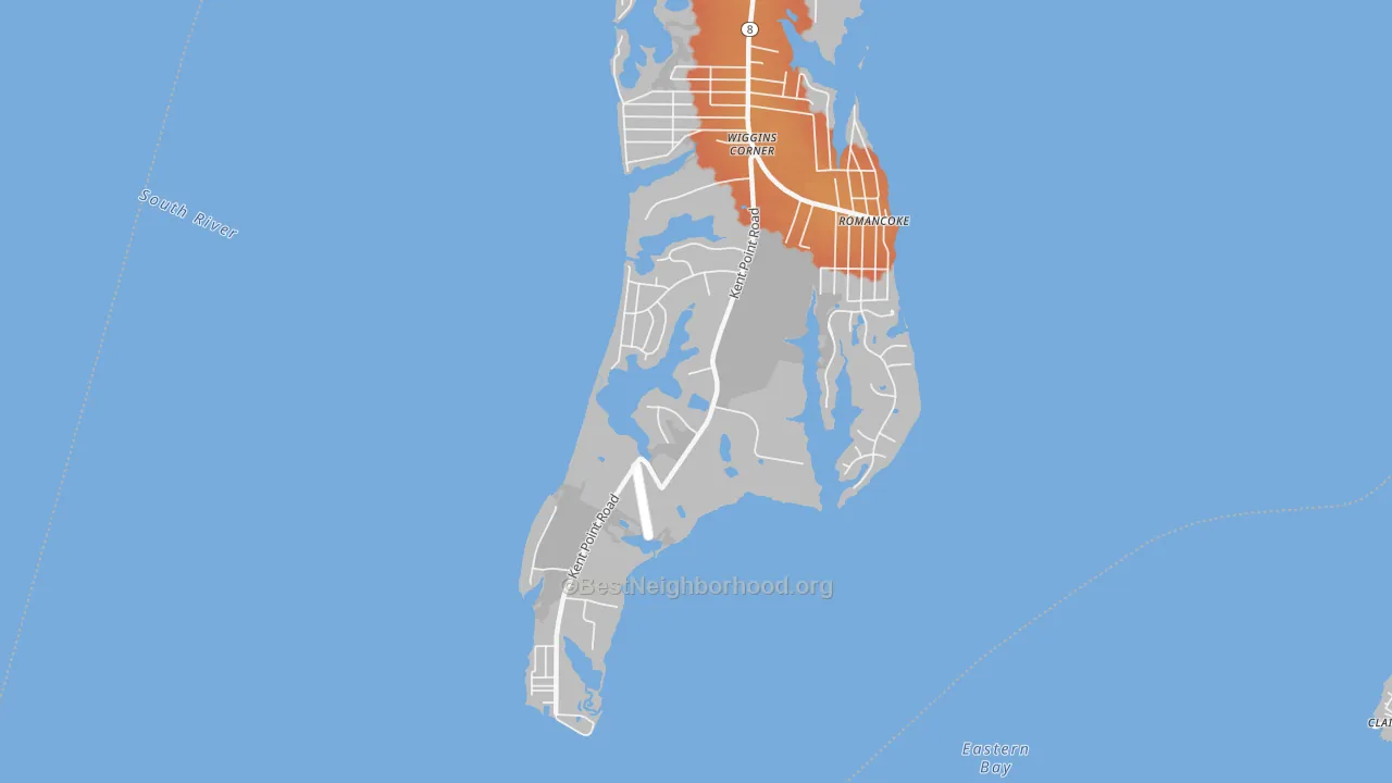 Bike Grade map of Romancoke on the Bay, MD
