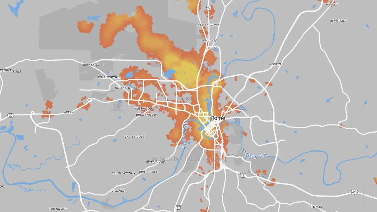 Bike Grade map of Rome, GA