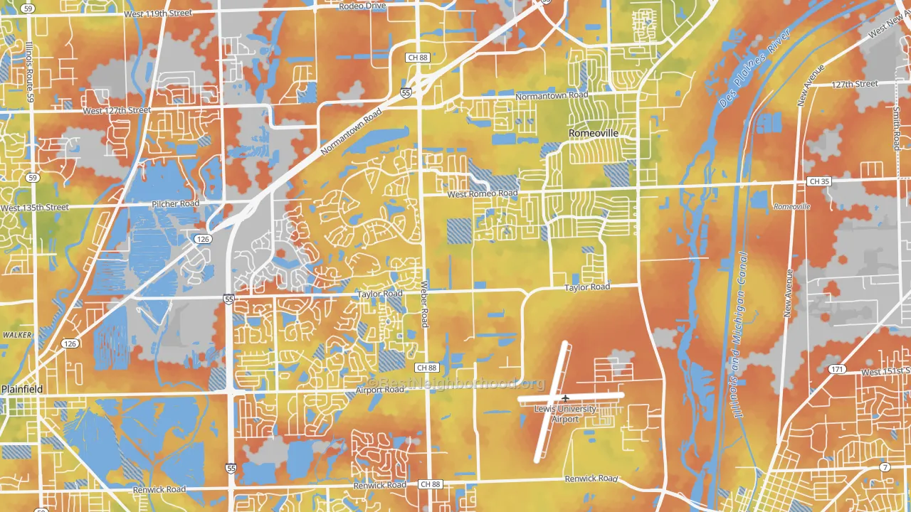 Bike Grade map of Romeoville, IL