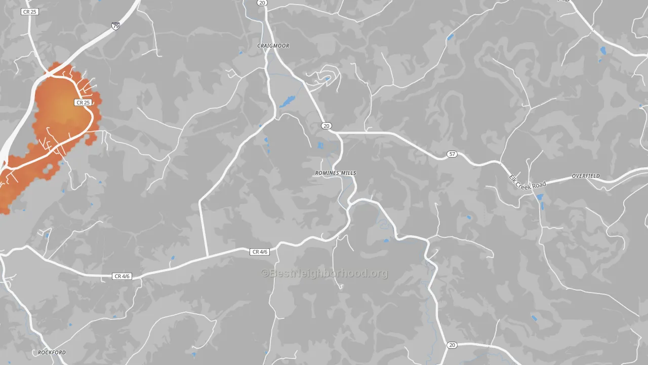 Bike Grade map of Romines Mills, WV