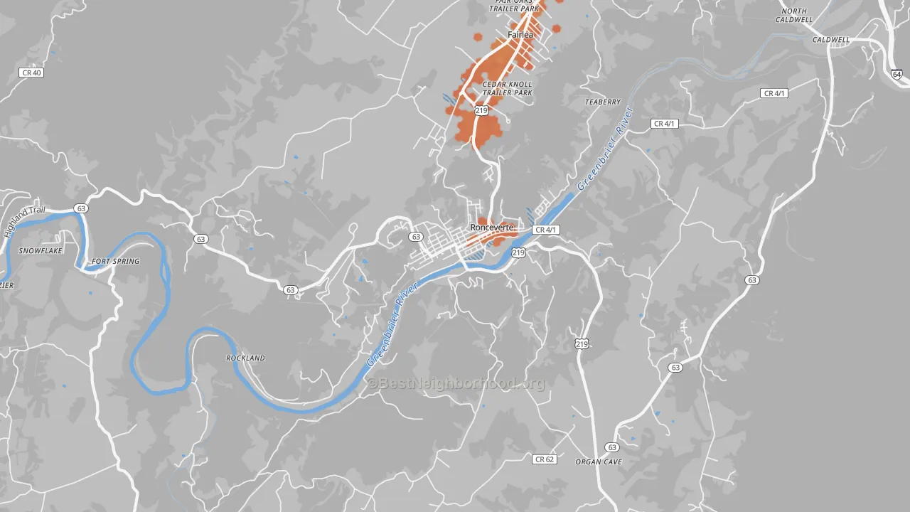 Bike Grade map of Ronceverte, WV