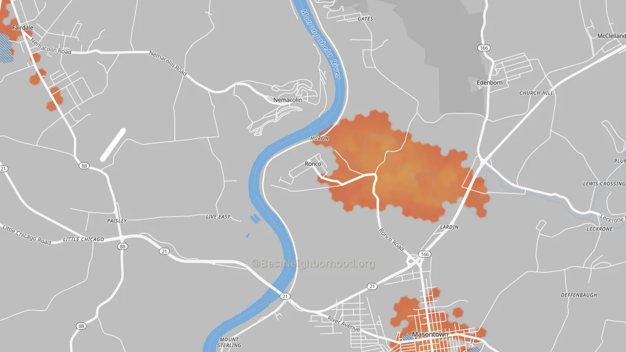 Bike Grade map of Ronco, PA