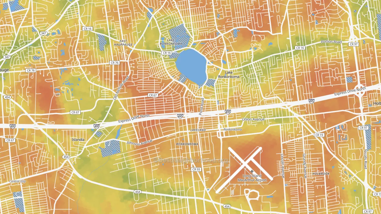 Bike Grade map of Ronkonkoma, NY