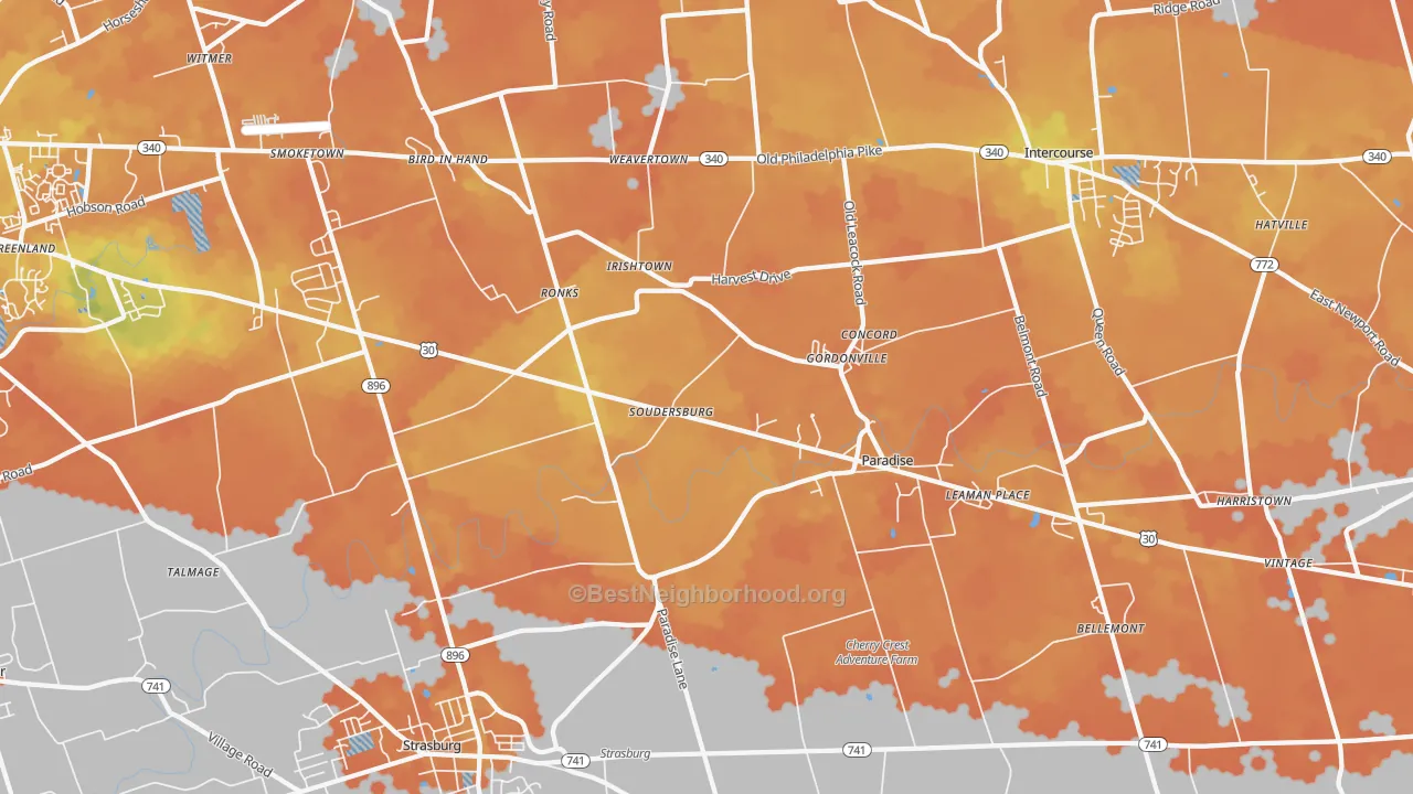Bike Grade map of Ronks, PA