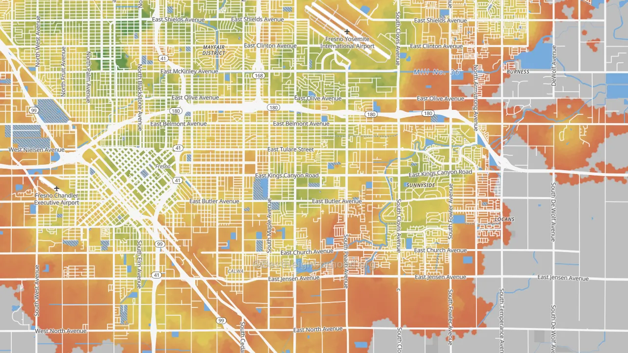 Bike Grade map of Roosevelt, Fresno, CA