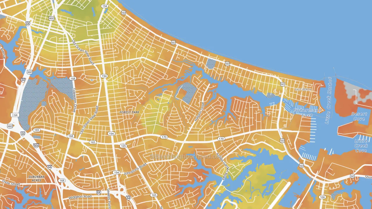 Bike Grade map of Roosevelt Gardens Area, Norfolk, VA
