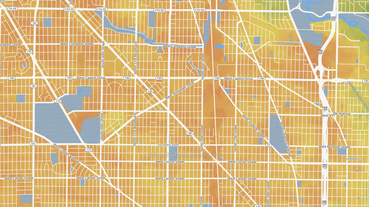 Bike Grade map of Roosevelt Grove, Milwaukee, WI