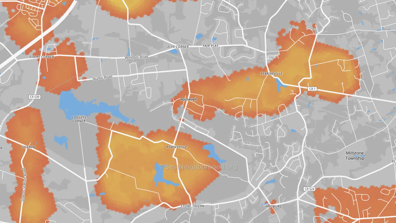 Bike Grade map of Roosevelt, NJ