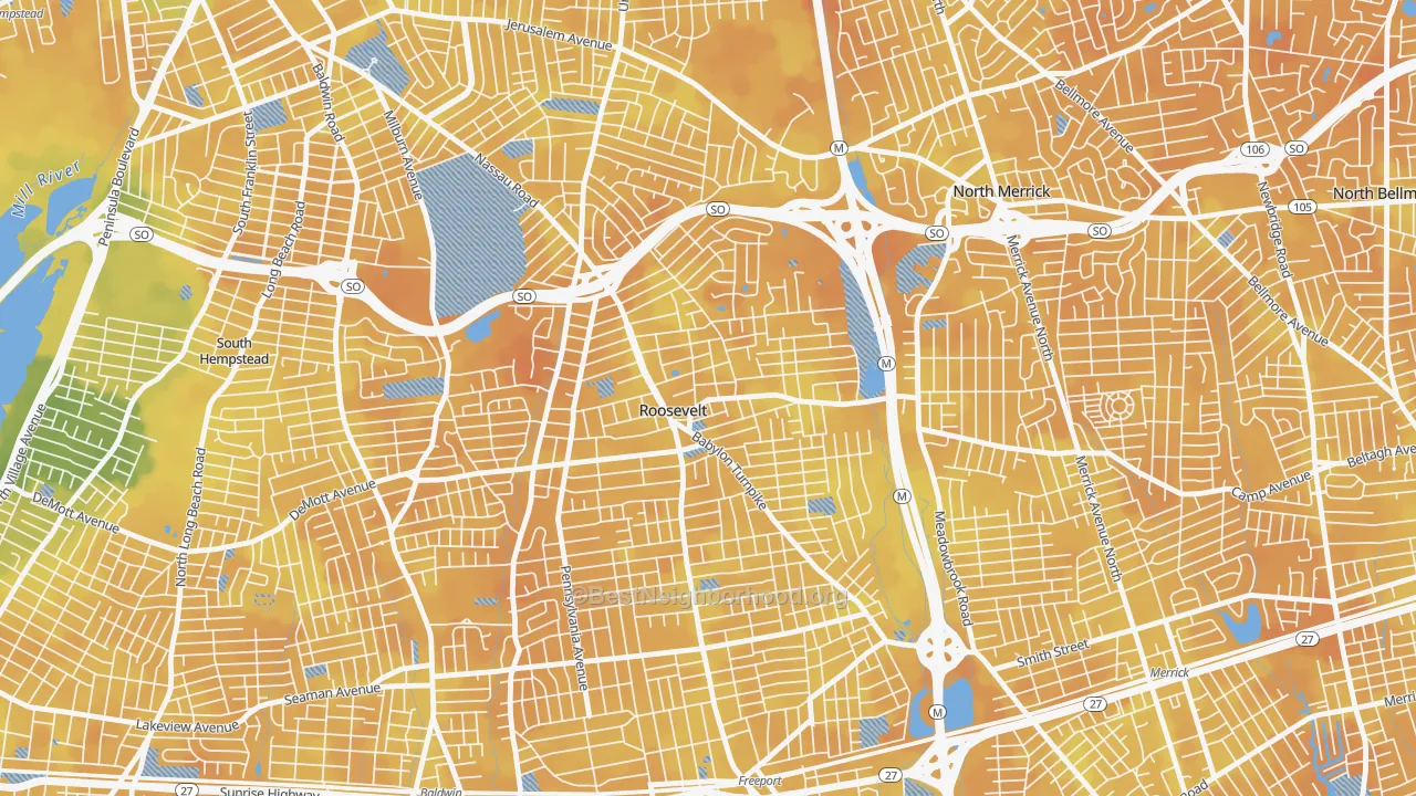 Bike Grade map of Roosevelt, NY