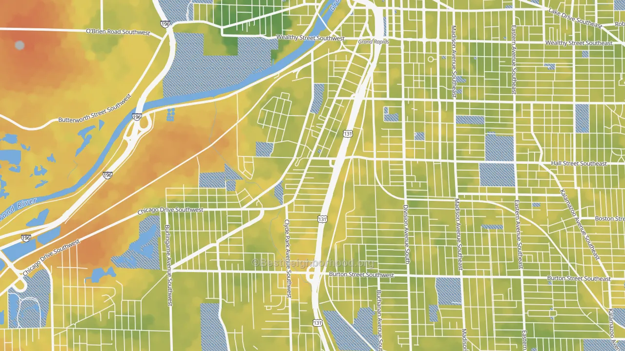 Bike Grade map of Roosevelt Park, Grand Rapids, MI