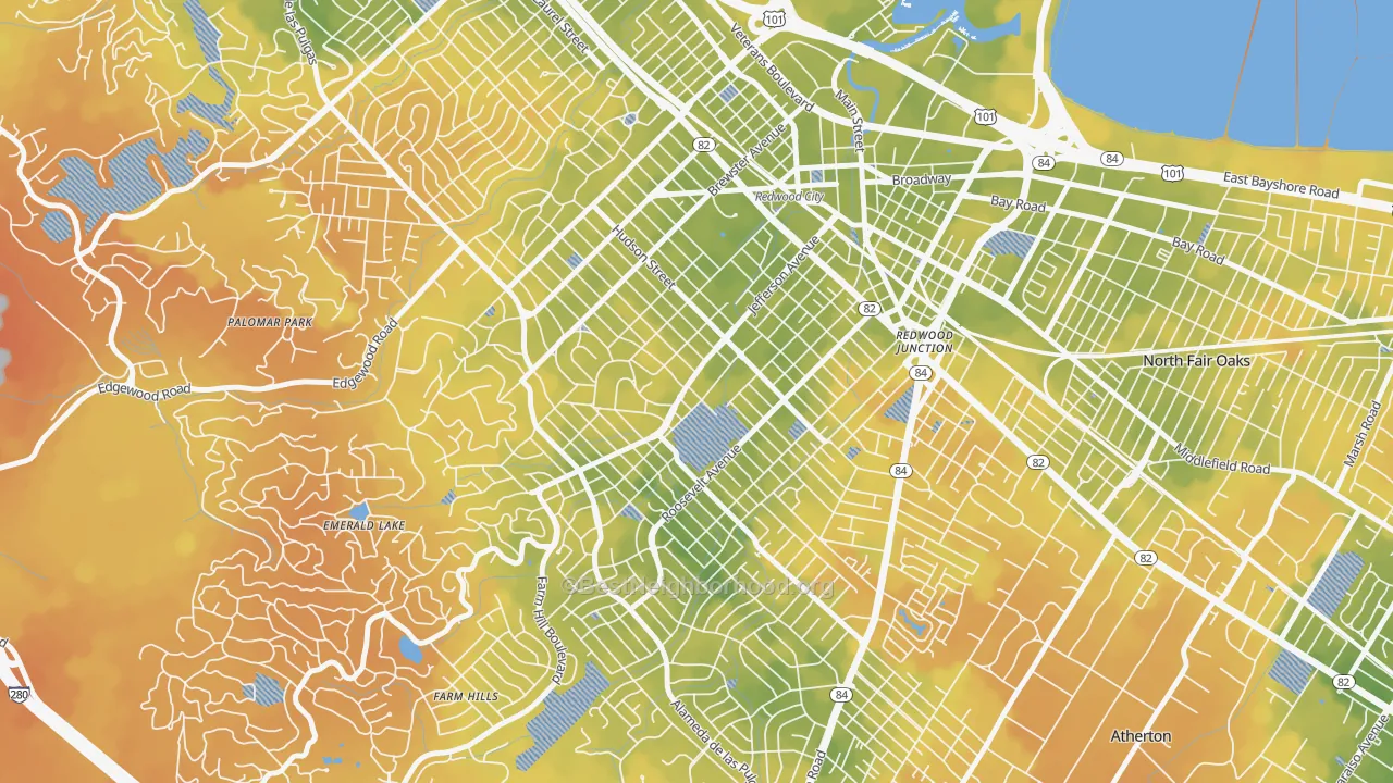 Bike Grade map of Roosevelt-San Francisco, Redwood City, CA