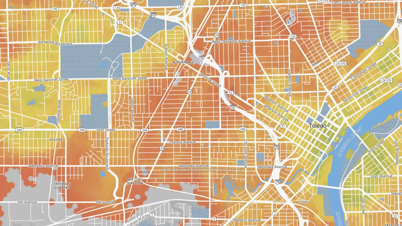 Bike Grade map of Roosevelt-Toledo, Toledo, OH