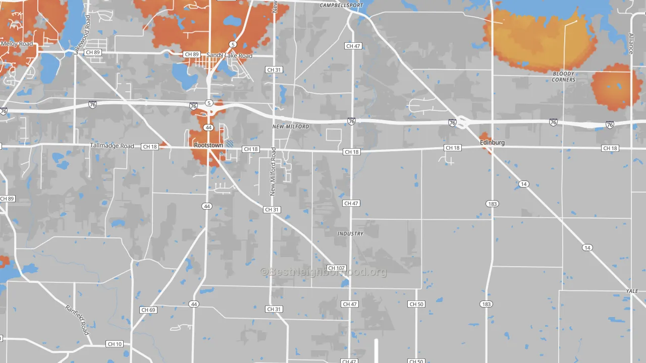 Bike Grade map of Rootstown, OH