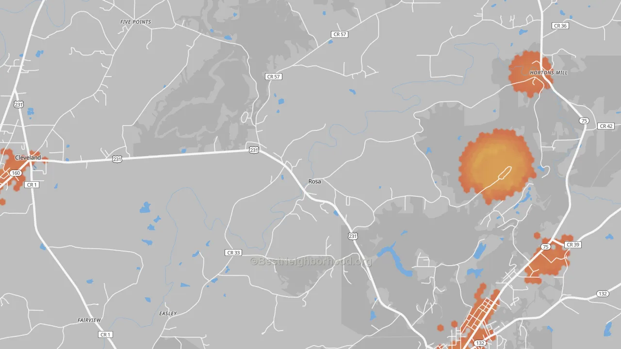 Bike Grade map of Rosa, AL