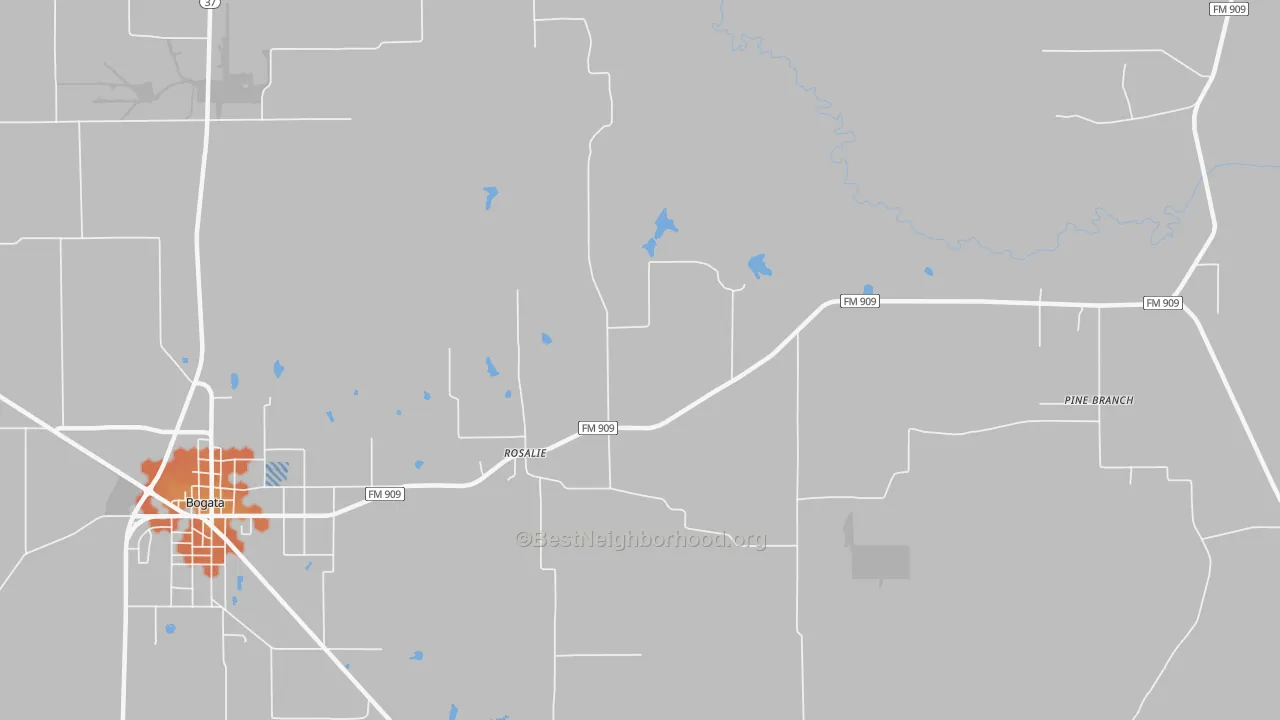 Bike Grade map of Rosalie, TX