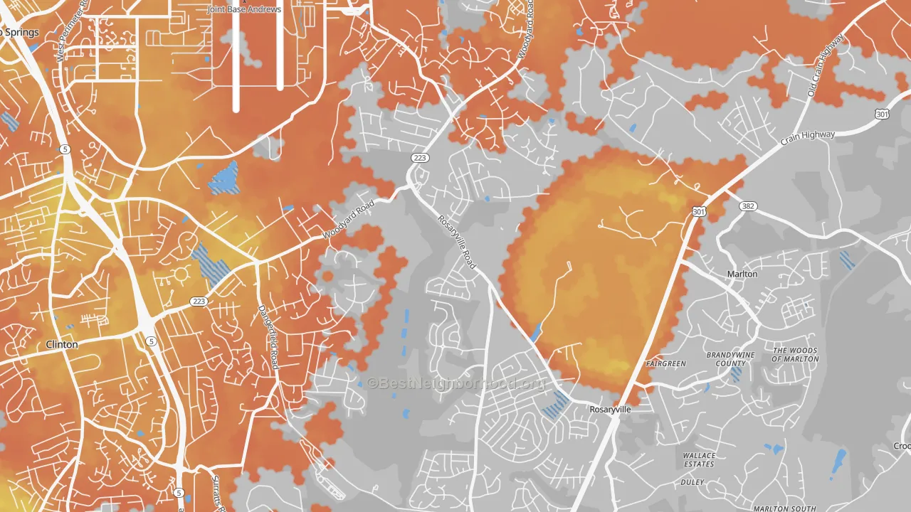 Bike Grade map of Rosaryville, MD