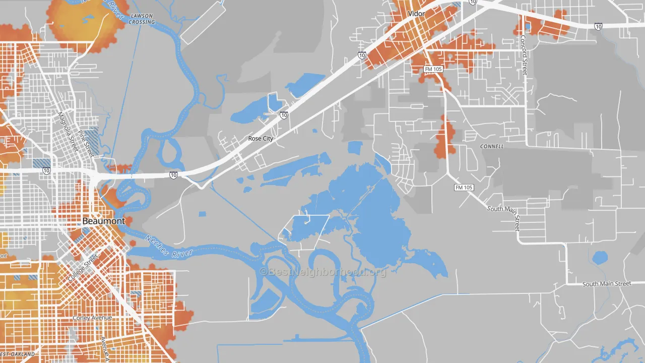 Bike Grade map of Rose City, TX