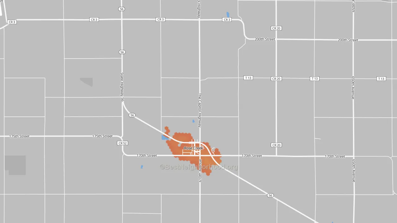 Bike Grade map of Rose Creek, MN
