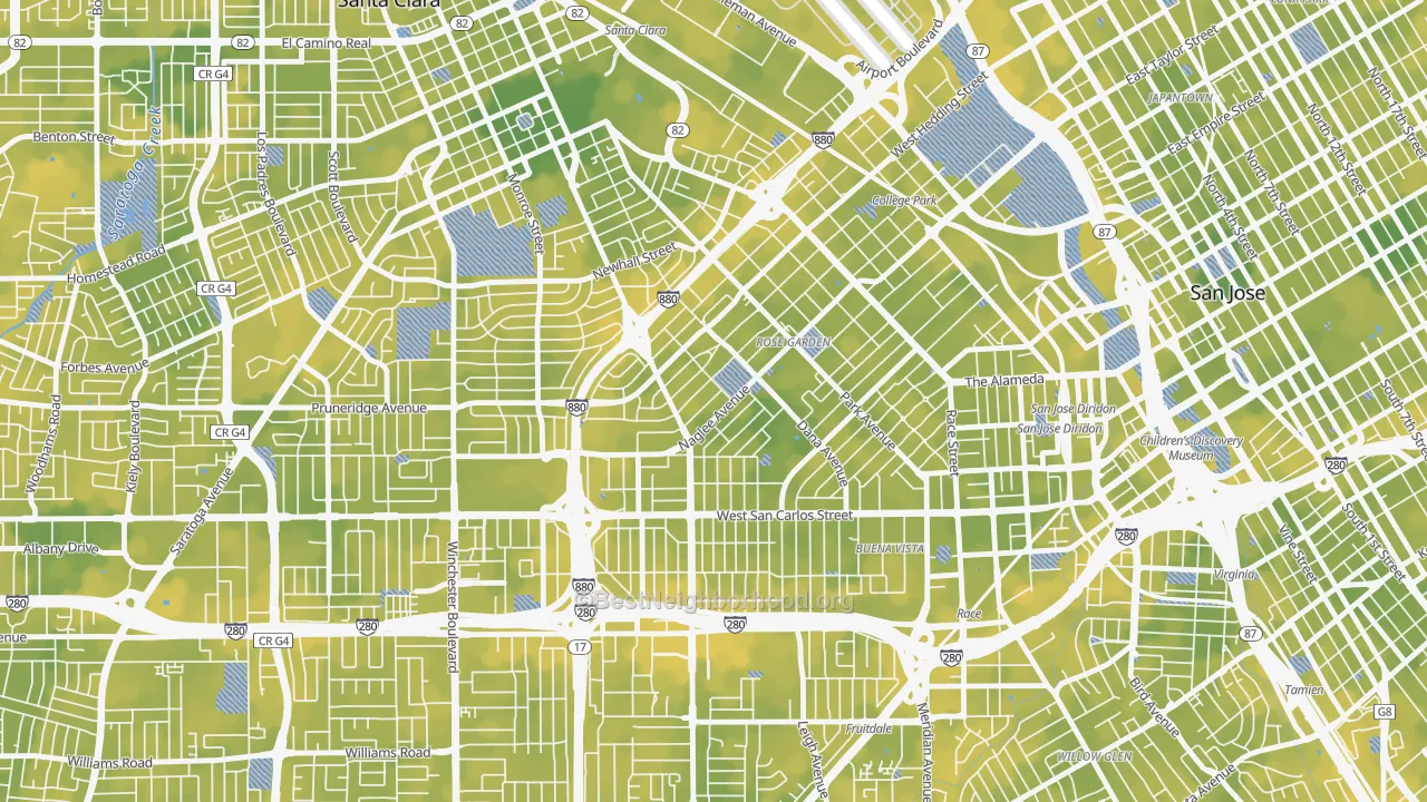 Bike Grade map of Rose Garden, San Jose, CA