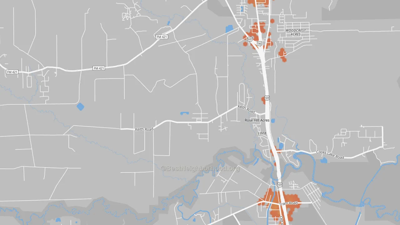 Bike Grade map of Rose Hill Acres, TX