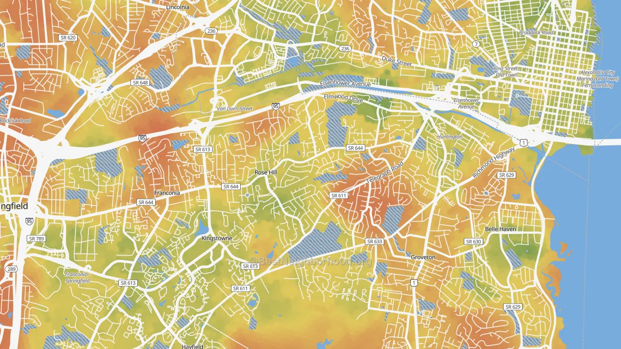 Bike Grade map of Rose Hill, Alexandria, VA