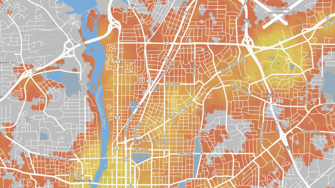 Bike Grade map of Rose Hill, Columbus, GA