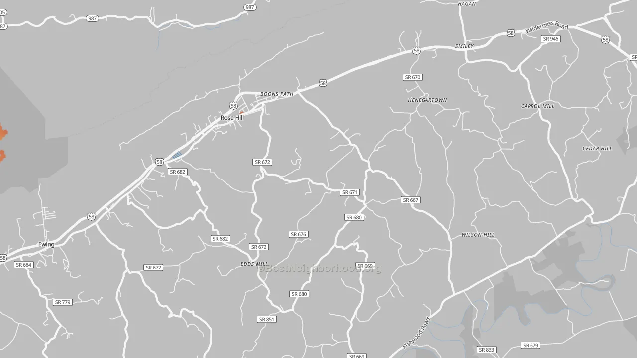 Bike Grade map of Rose Hill, VA