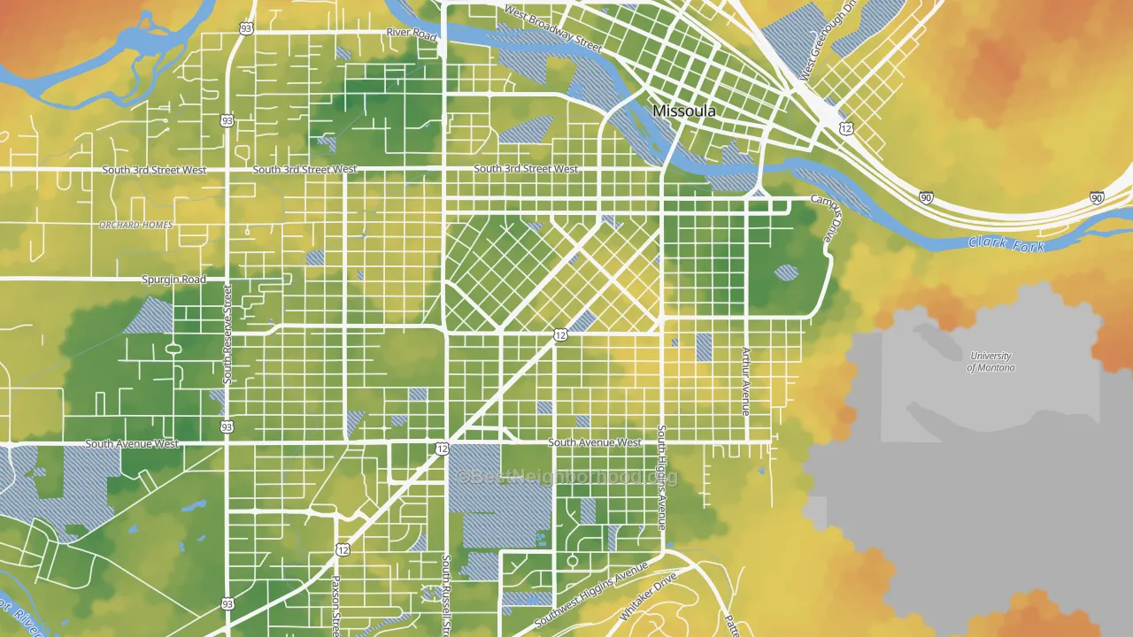 Bike Grade map of Rose Park, Missoula, MT