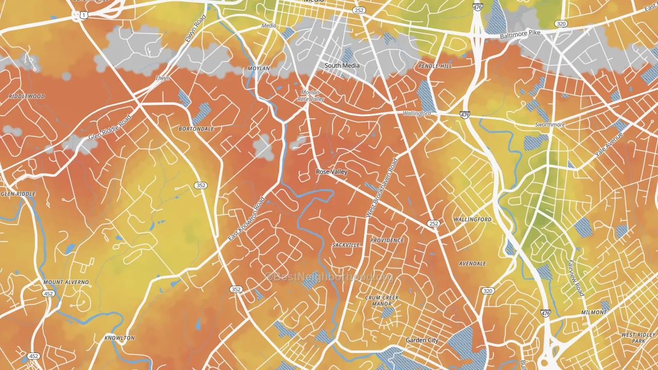 Bike Grade map of Rose Valley, PA