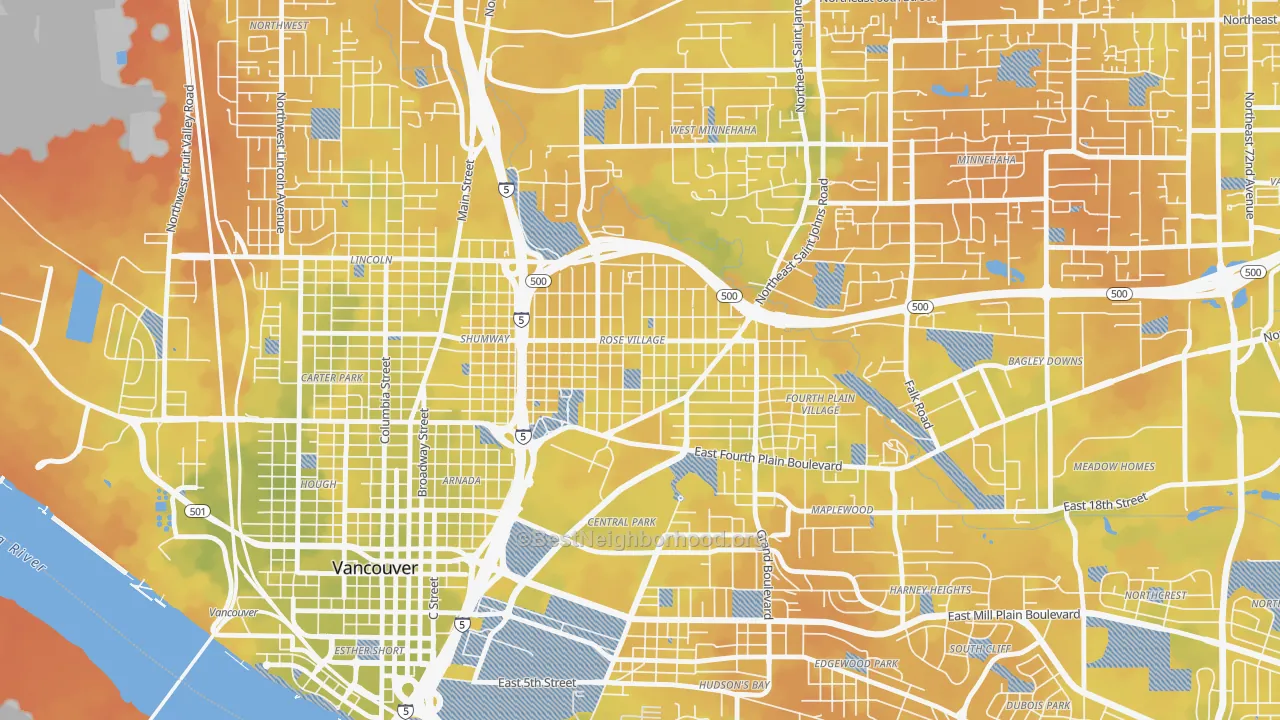Bike Grade map of Rose Village, Vancouver, WA