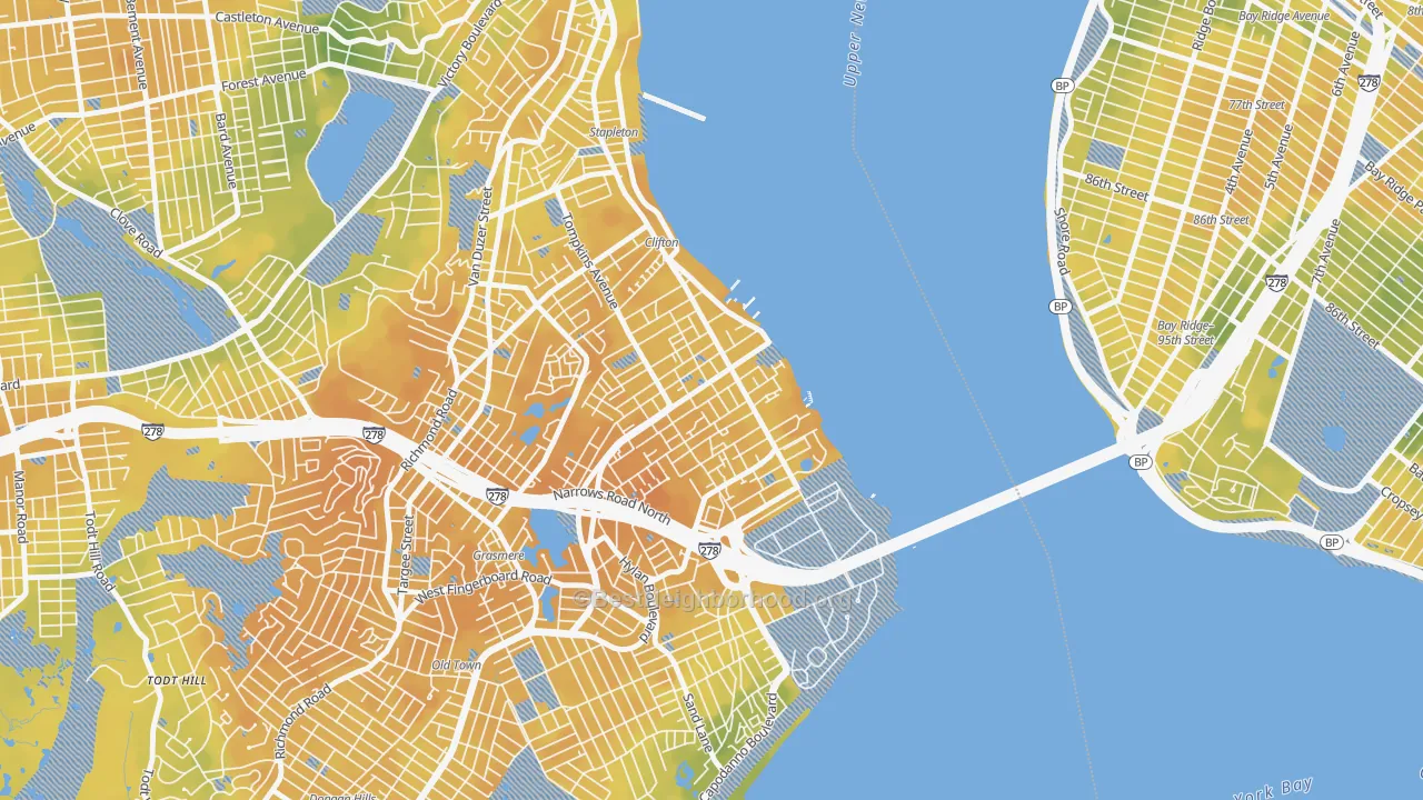Bike Grade map of Rosebank, Staten Island, NY