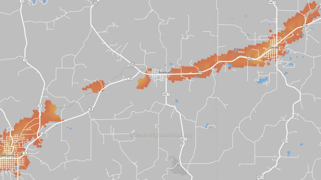 Bike Grade map of Rosebud, MO