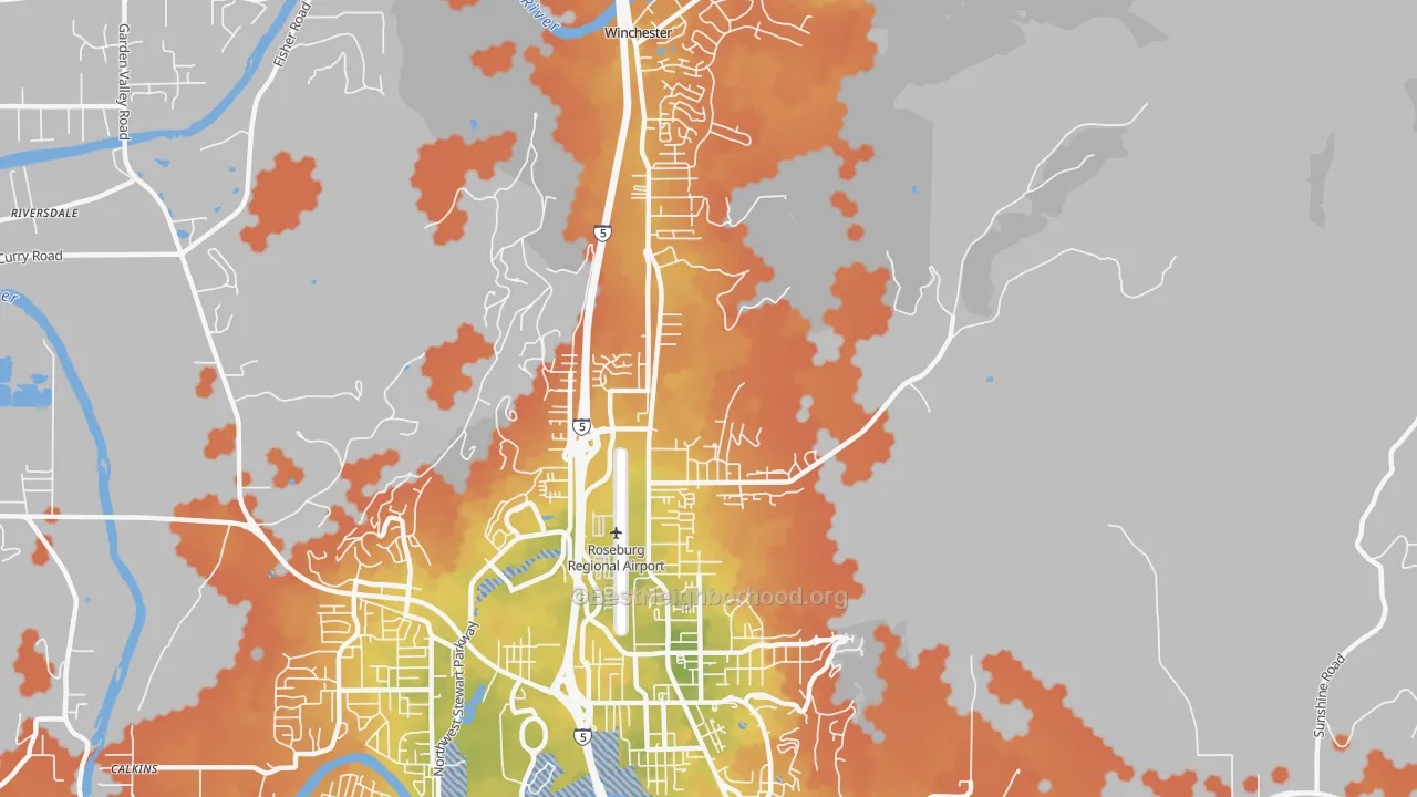 Bike Grade map of Roseburg North, OR