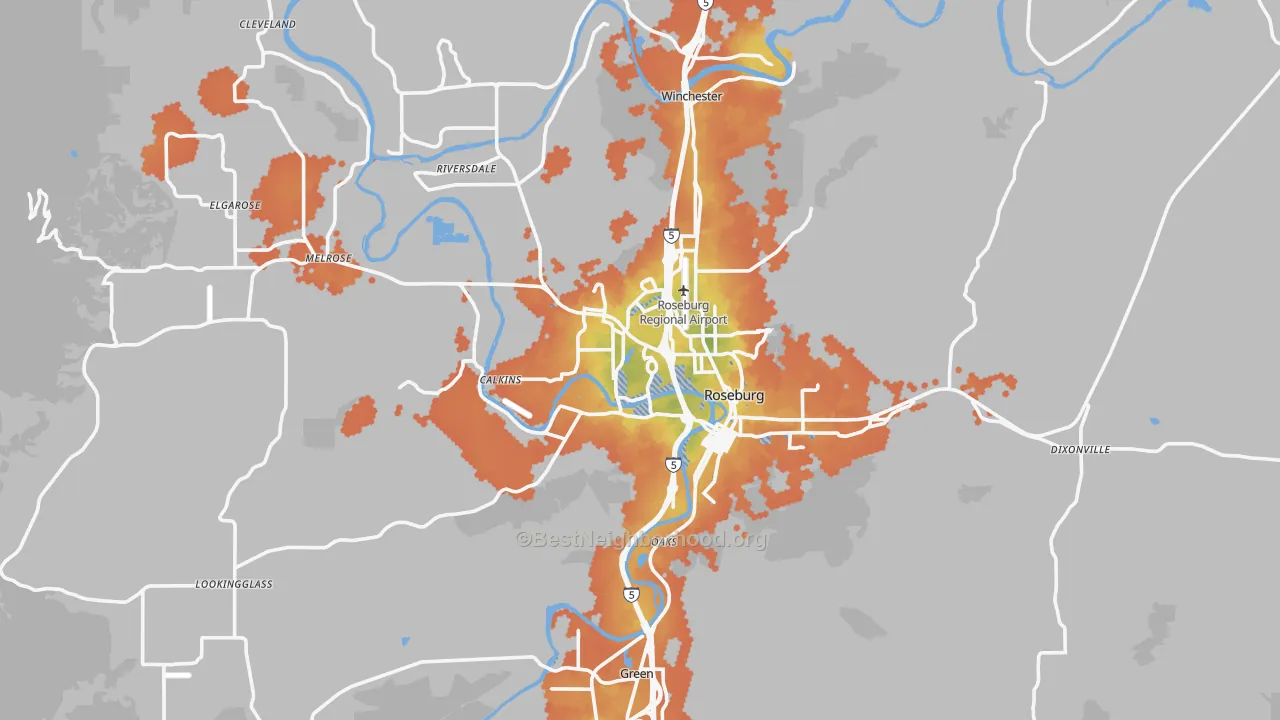 Bike Grade map of Roseburg, OR