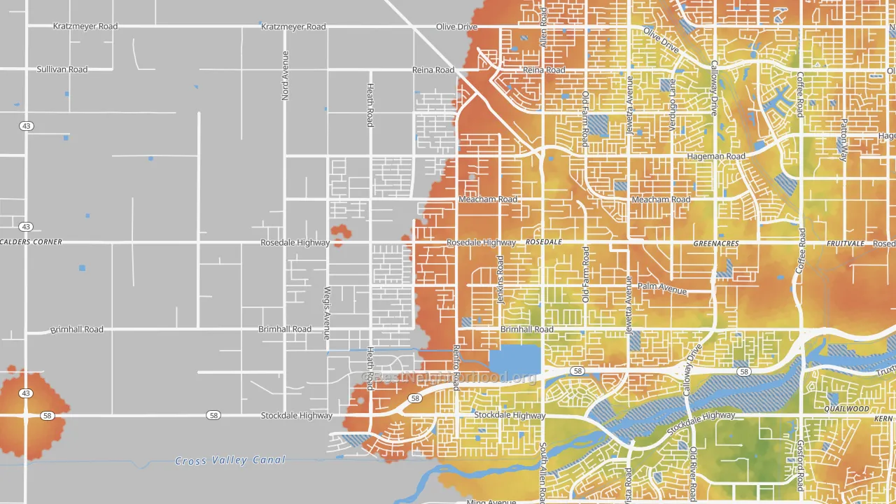 Bike Grade map of Rosedale, Bakersfield, CA