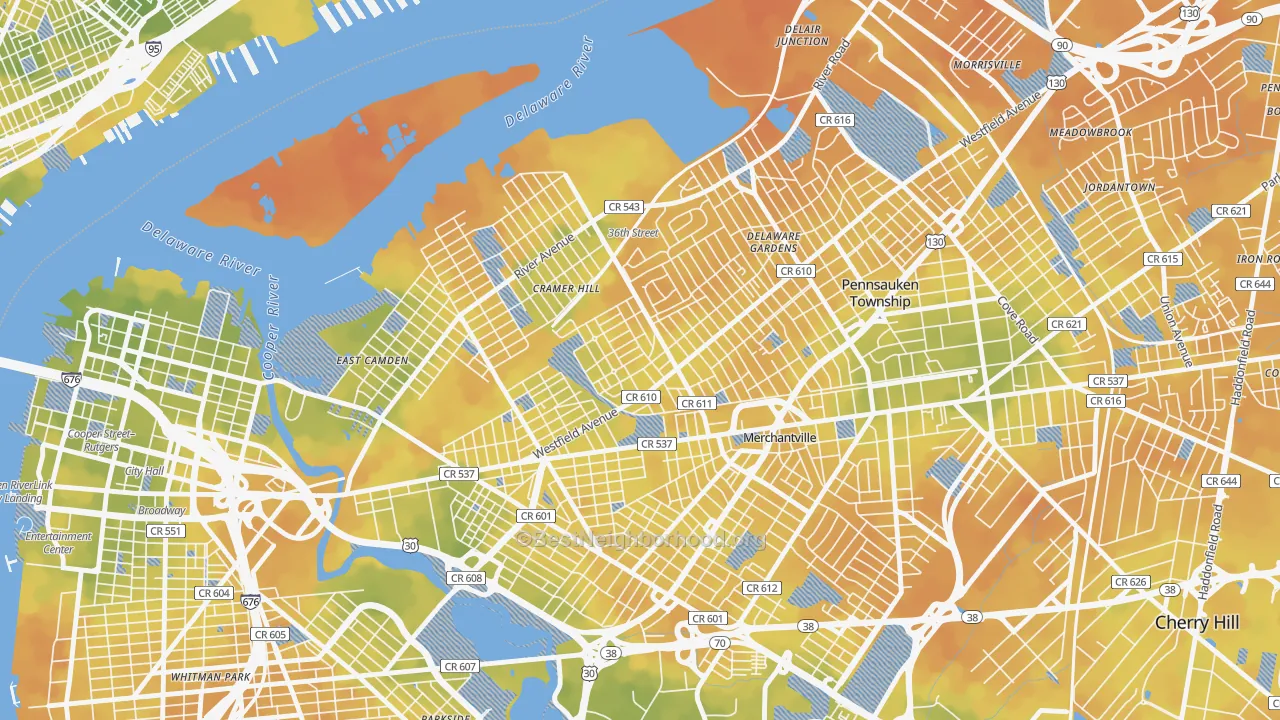 Bike Grade map of Rosedale, Camden, NJ