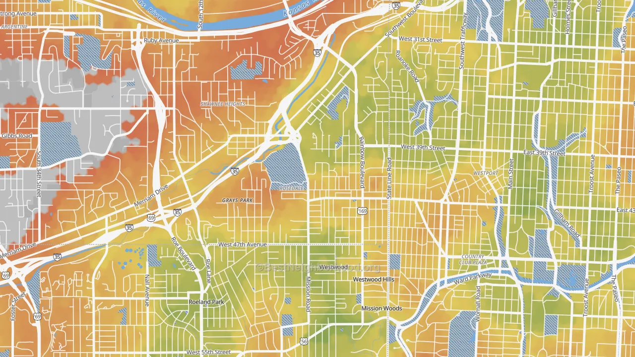 Bike Grade map of Rosedale, Kansas City, KS