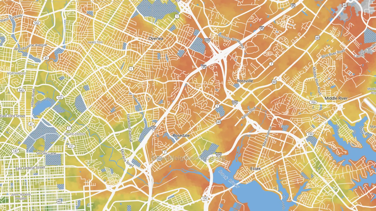 Bike Grade map of Rosedale, MD
