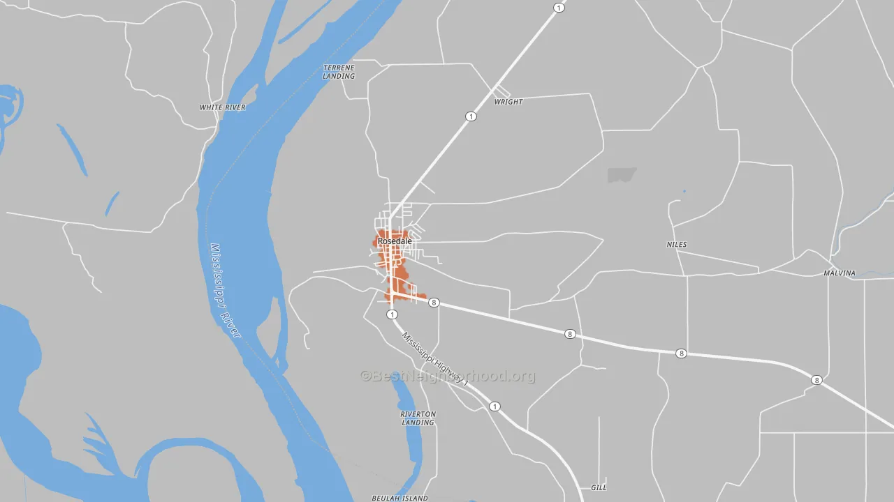 Bike Grade map of Rosedale, MS