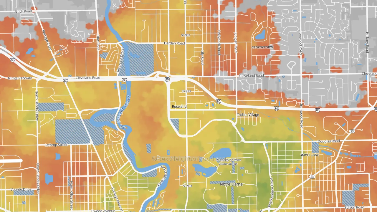 Bike Grade map of Roseland, IN