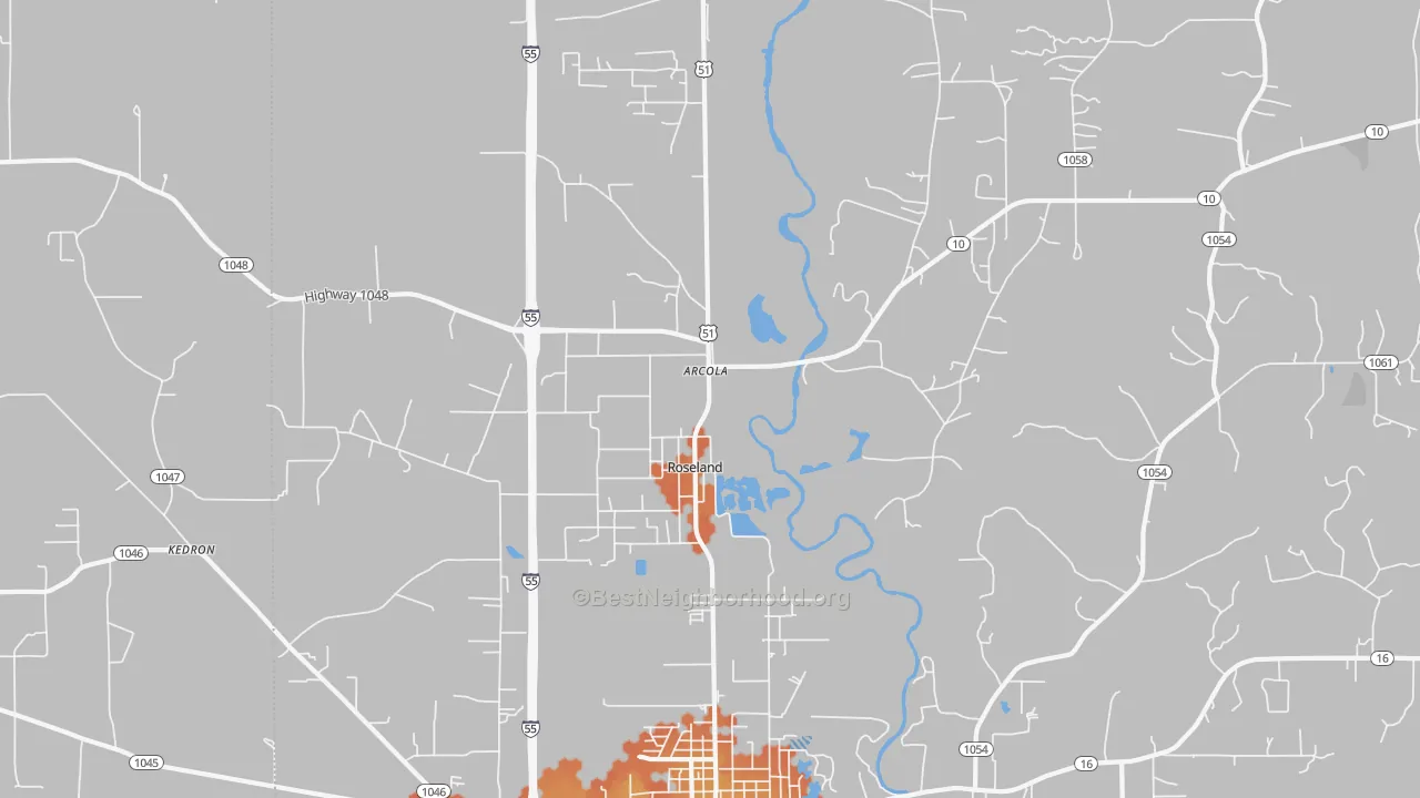 Bike Grade map of Roseland, LA