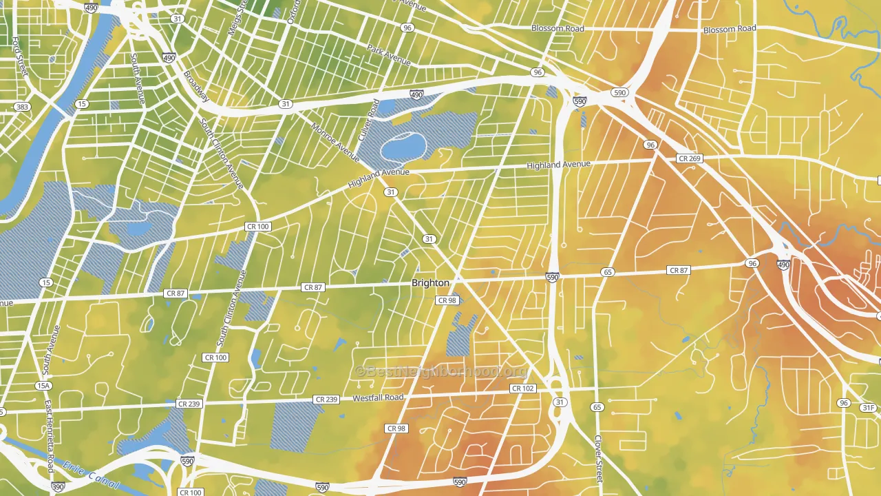 Bike Grade map of Roselawn, Brighton, NY
