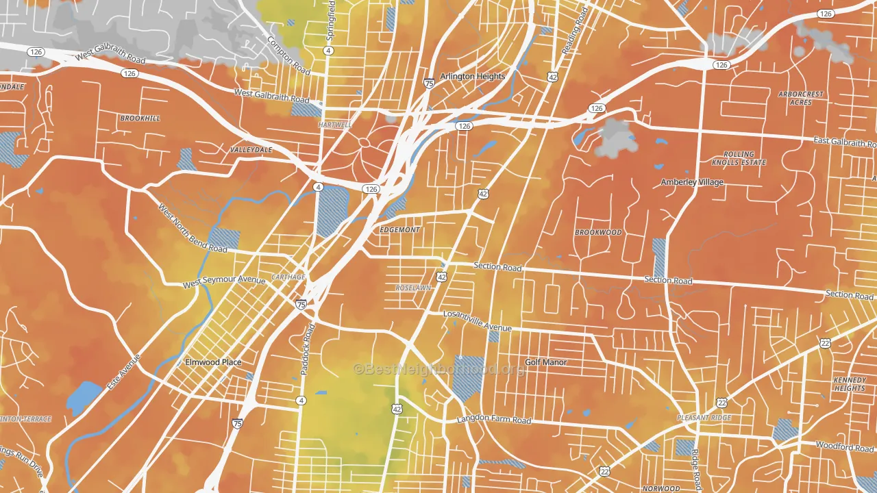 Bike Grade map of Roselawn, Cincinnati, OH