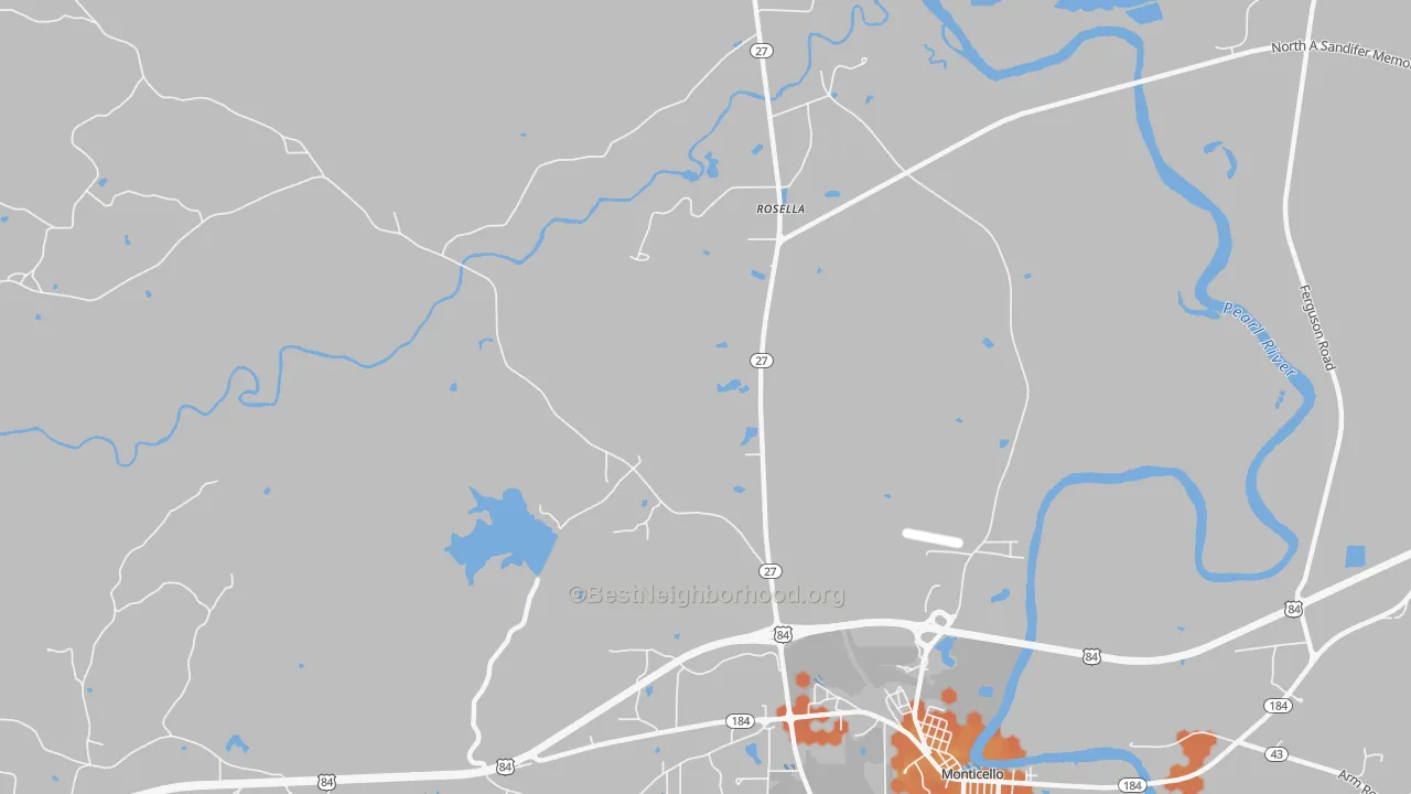 Bike Grade map of Rosella, MS