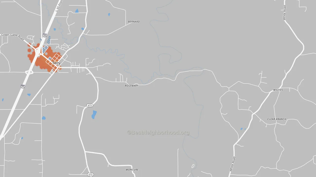 Bike Grade map of Rosemary, MS