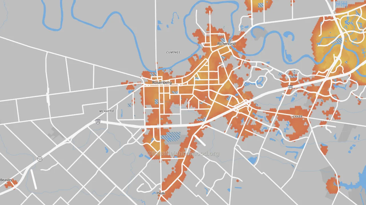 Bike Grade map of Rosenberg, TX